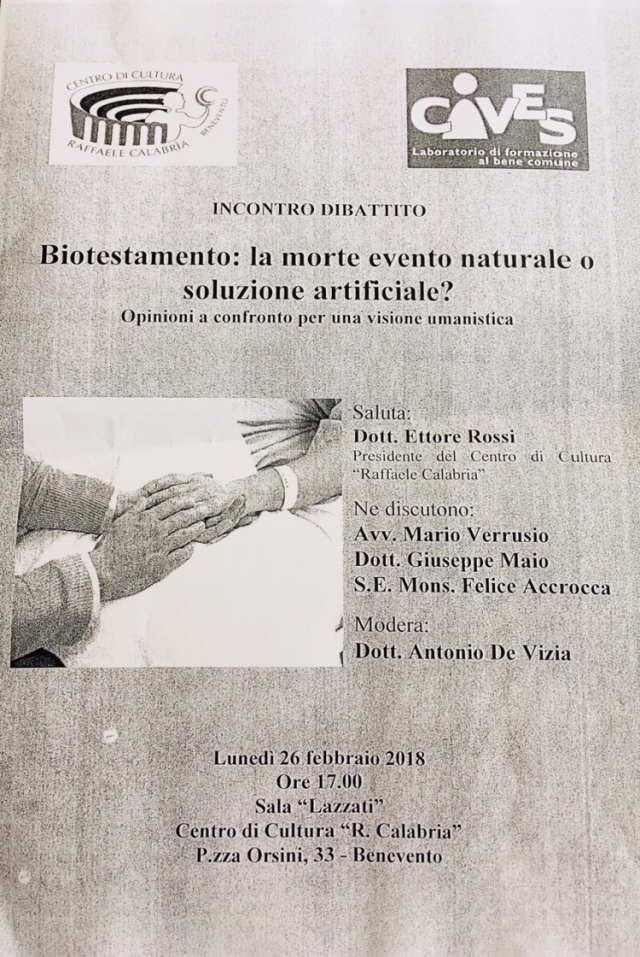 Biotestamento: il dottor Antonio De Vizia modererà il dibattito del Centro di Cultura Raffaele Calabrìa